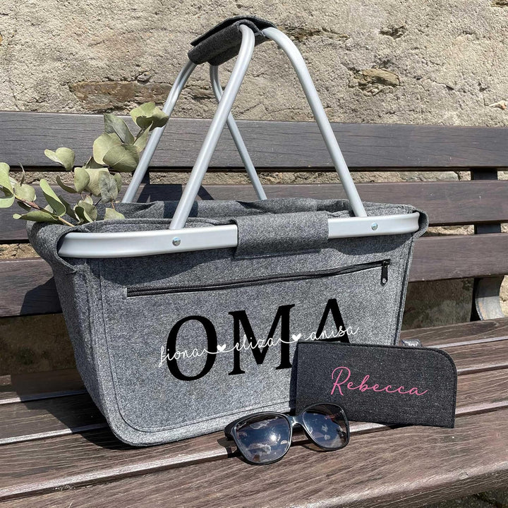 Einkaufskorb personalisiert Geschenk OMA MOM + Namen I Filzkorb Geburtstag Geburt Baby Kindernamen M