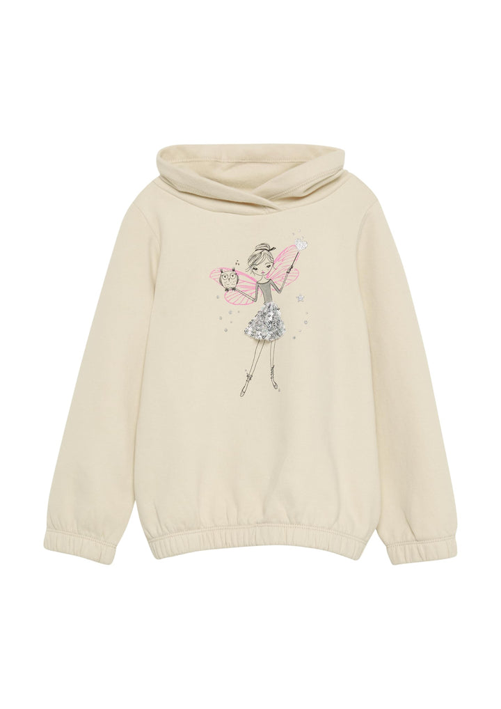 s.Oliver Wärmendes Sweatshirt mit Schalkragen und Glitzer-Artwork, Helles Sand
