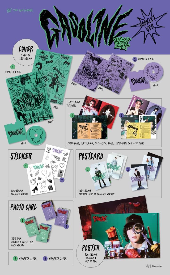 DREAMUS SHINEE KEY Gasoline 2nd Album Booklet Version CD + Poster + Booklet + Postkarte + Aufkleber
