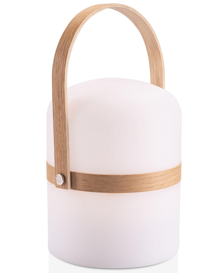 LUUK LIFESTYLE XXL Design Laterne mit Henkel aus Holz, 72h lange Leuchtdauer, per USB aufladbar und