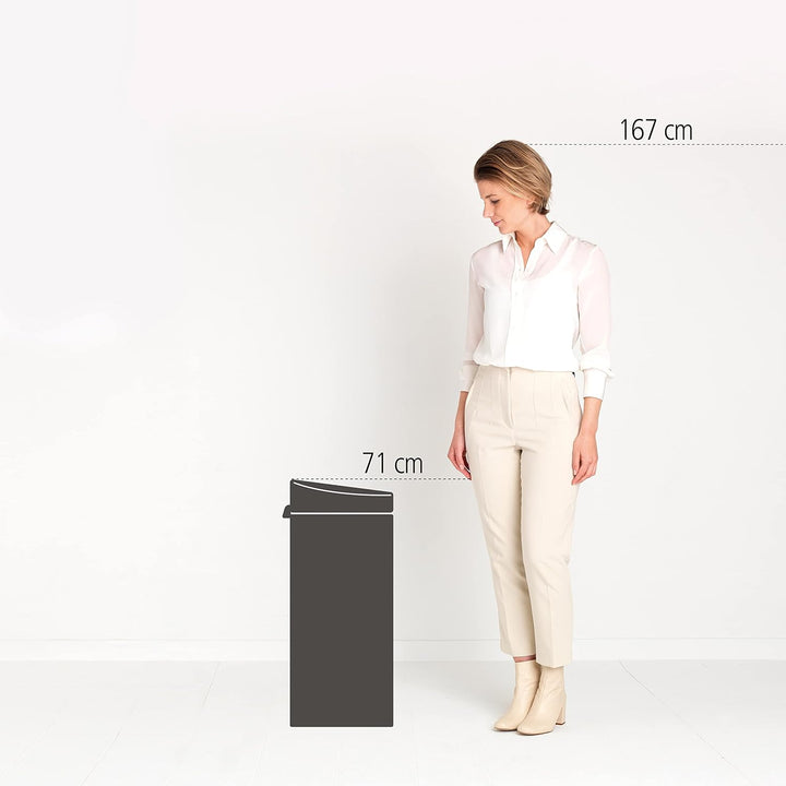 Brabantia Mülleimer Touch Bin, Stahl, Schwarz, 30L Mineral Moonlight Black 30 Liter, Mineral Moonlig
