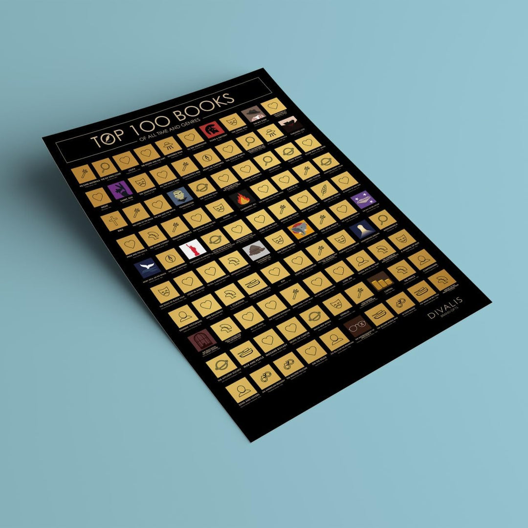 Divalis Bücher Bucket List - Bücher Eimer Liste - 100 Bücher die Man Gelesen Haben Muss - Rubbelpost