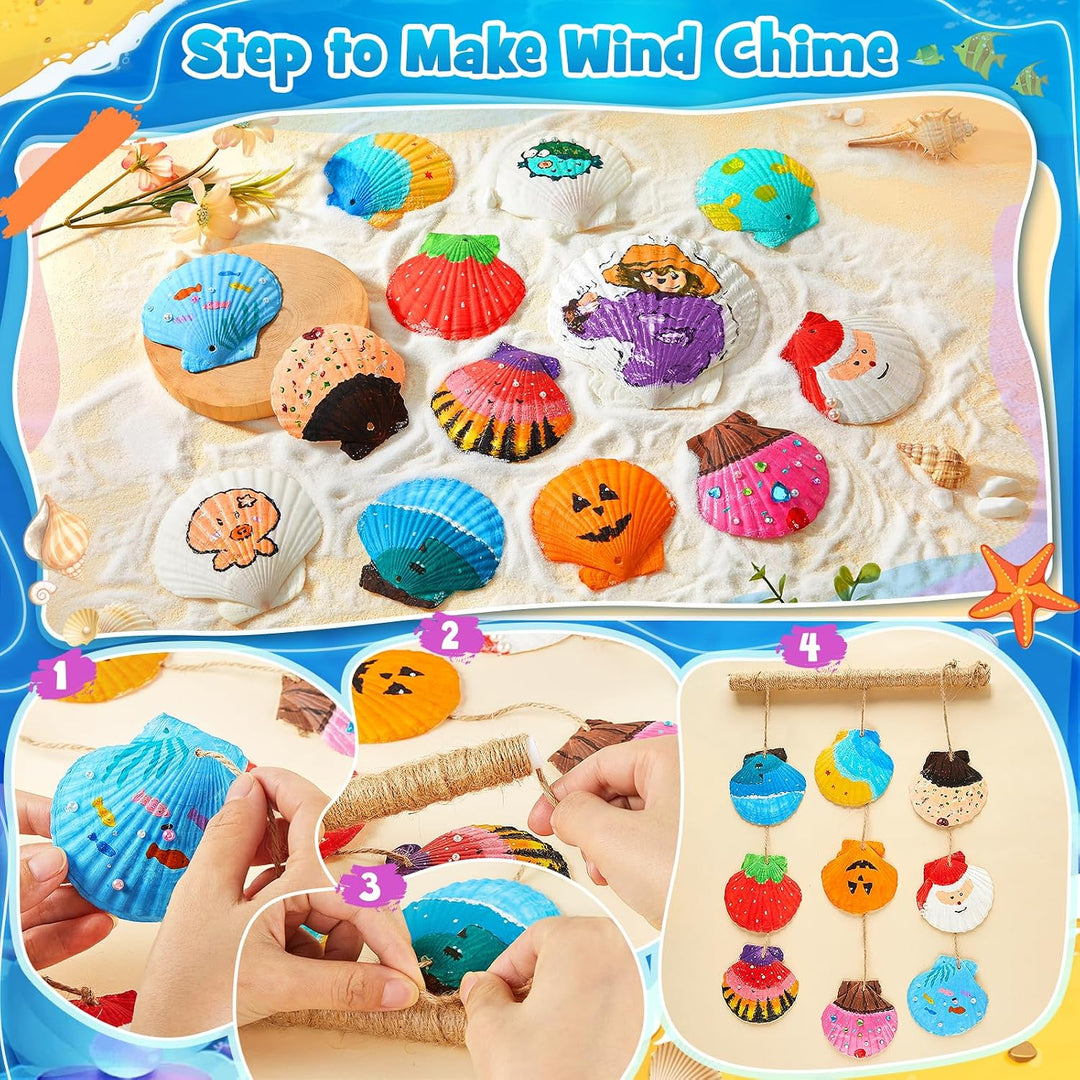 UPDOKIT Muscheln Bemalen Kinder Set, kindergeburtstag basteln, Weihnachten DIY Crafting Malerei Spie