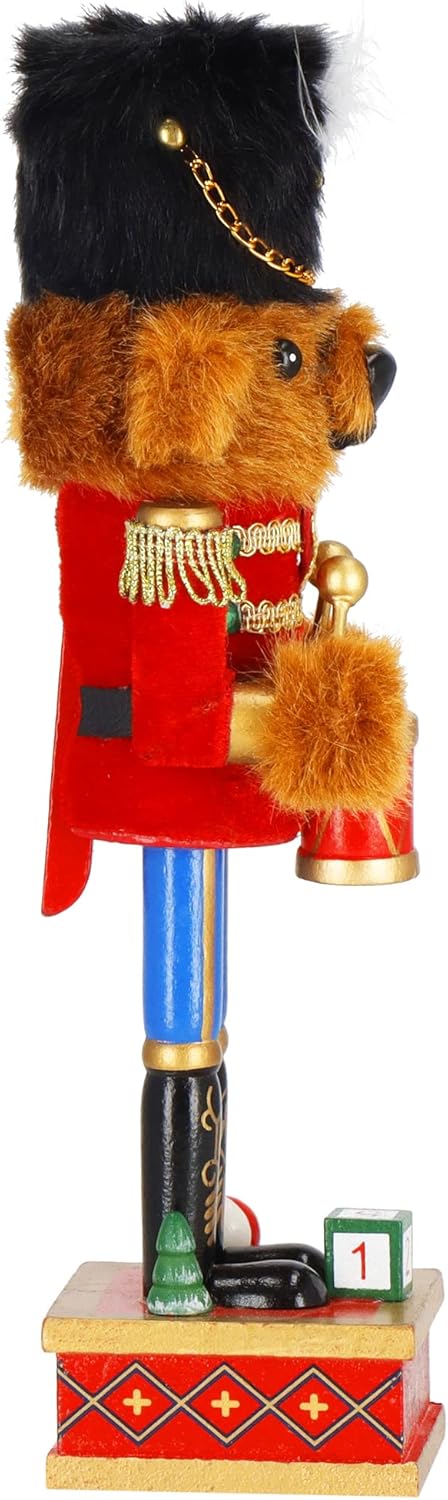 SPRINGOS Nussknacker-Bär mit Militärmütze und Trommel 37,5 cm Dekofigur Weihnachtsdekoration Braun,