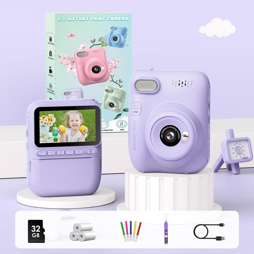 GREENKINDER Sofortbildkamera Kinder,14MP 3.0 Zoll Bildschirm Kinderkamera Sofortbildkamera mit 32G K