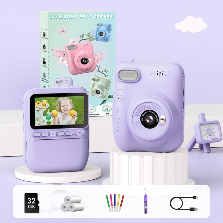 GREENKINDER Sofortbildkamera Kinder,14MP 3.0 Zoll Bildschirm Kinderkamera Sofortbildkamera mit 32G K