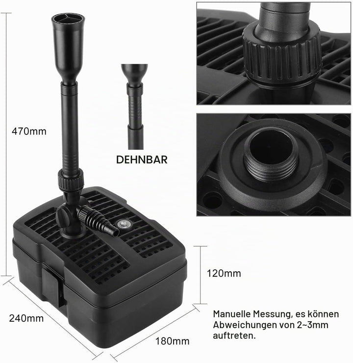 YAOBLUESEA 4 in 1 Teichpumpe Springbrunnenpumpe mit Filter UV-Klärer,Wasserspielpumpe Bachlaufpumpe,