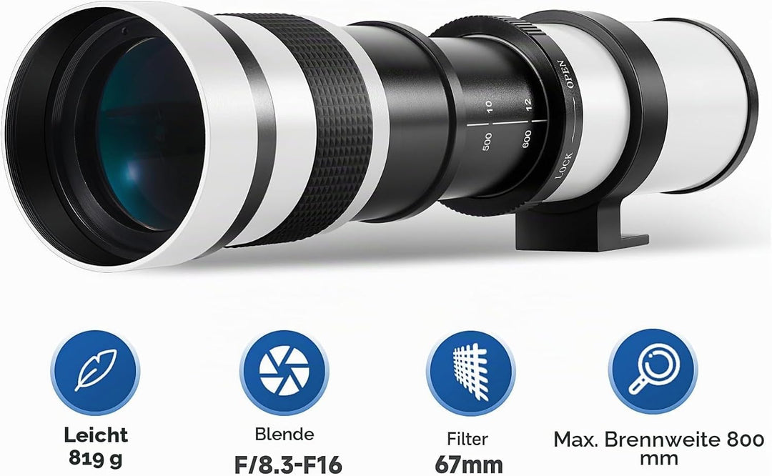 JINTU 420-800mm F8.3 Teleobjektiv EF Objektiv Manueller für Canon EOS Rebel T8i 4000D 2000D T7i T7 T