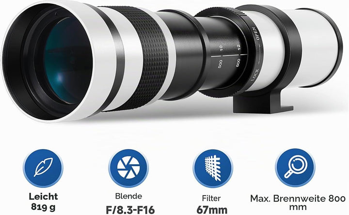 JINTU 420-800mm F8.3 Teleobjektiv EF Objektiv Manueller für Canon EOS Rebel T8i 4000D 2000D T7i T7 T