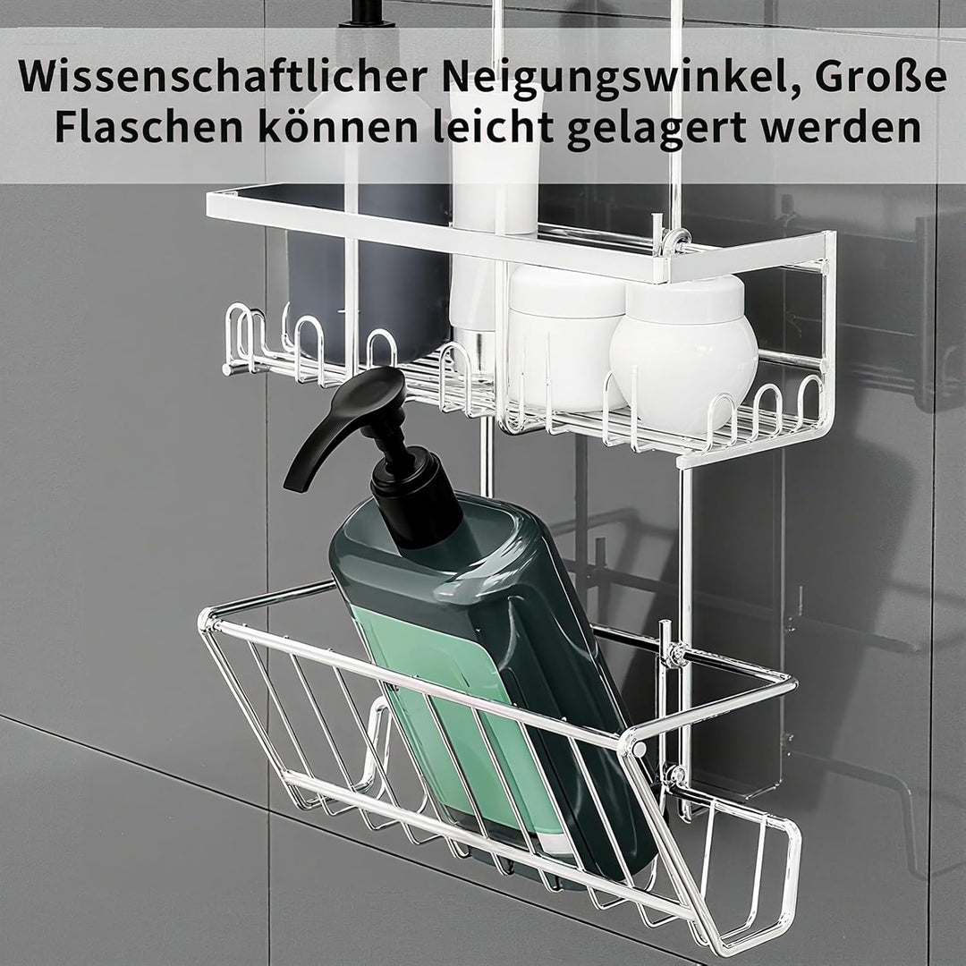 RUIHANDA Doppelte Duschablage Ohne Bohren [Zusätzlicher Stauraum] - Duschablage Zum Hängen zur Monta