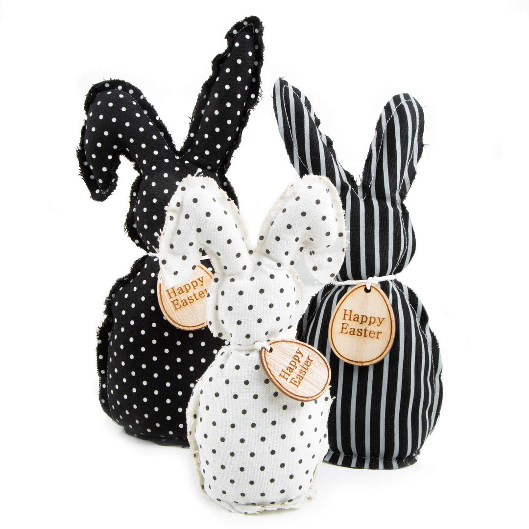 Logbuch-Verlag 3 grosse Osterhasen Figuren aus Stoff 17 - 27 cm Hasen schwarz weiss Hasen Osterdeko