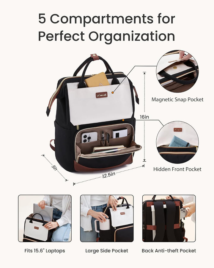 LOVEVOOK Rucksack Damen, 15,6 Zoll Laptop Schulrucksack für Grosse Trinkflasche, Travel Backpack Wom