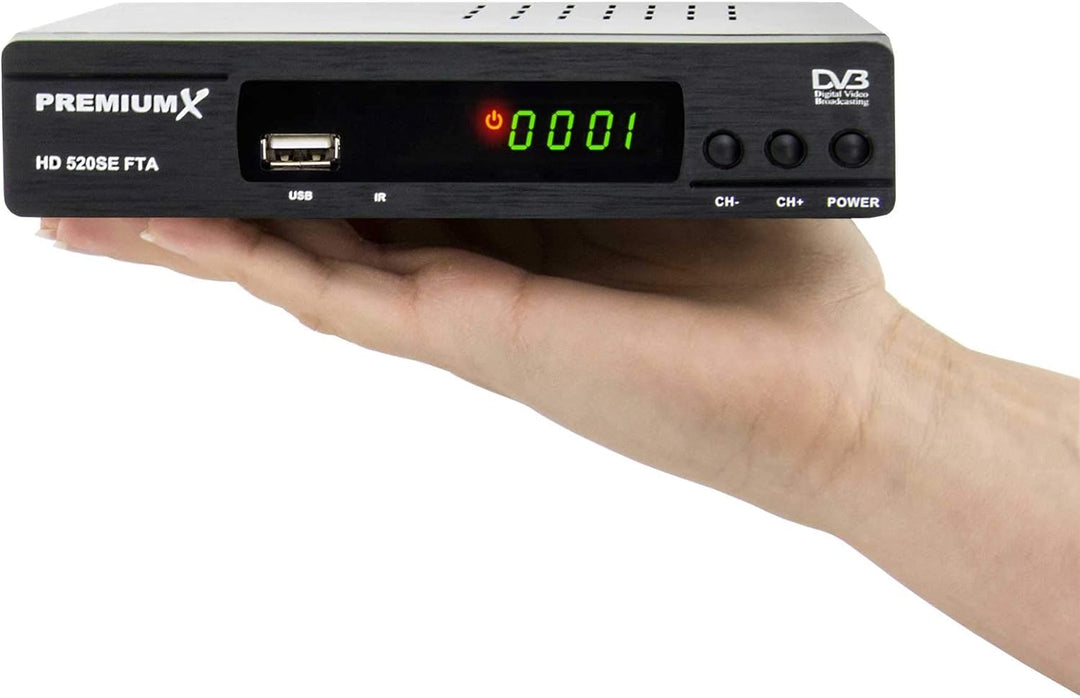 PremiumX Satelliten-Receiver HD 520SE FTA Digital SAT TV Receiver DVB-S2 FullHD HDMI SCART 2X USB Mu