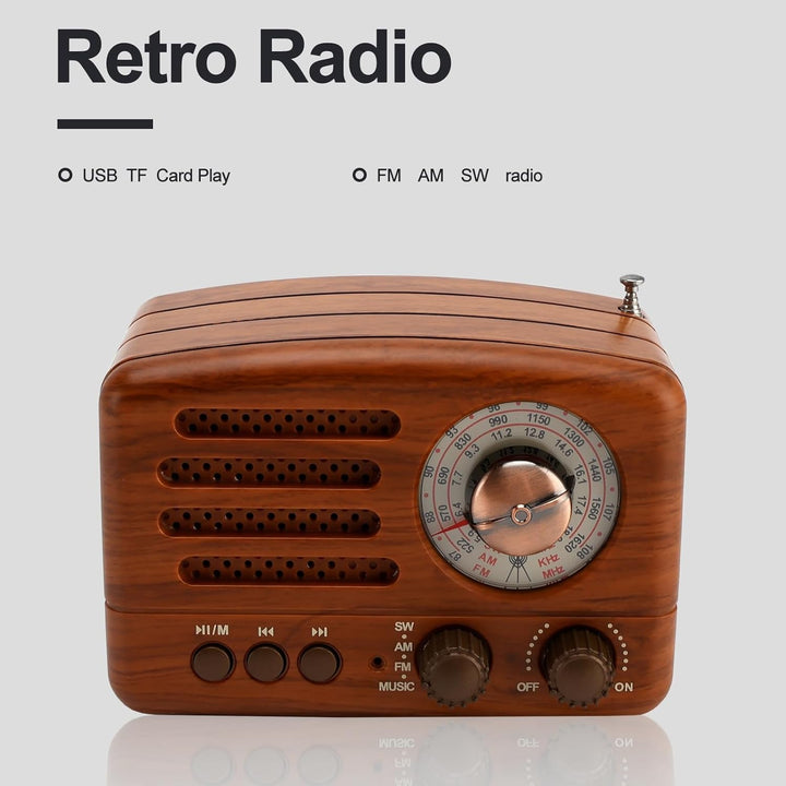 Topteng Retro Radio Bluetooth Lautsprecher, AM/FM/SW Nostalgie Radio, Kofferradio mit USB/TF-Karte,