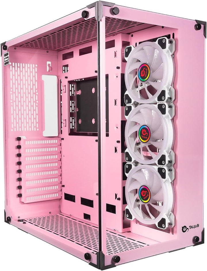 Talius Cronos Orchid Gaming-Gehäuse, Hartglas, RGB-Ventilatoren (erhältlich in DREI Farben) (Rosa) P