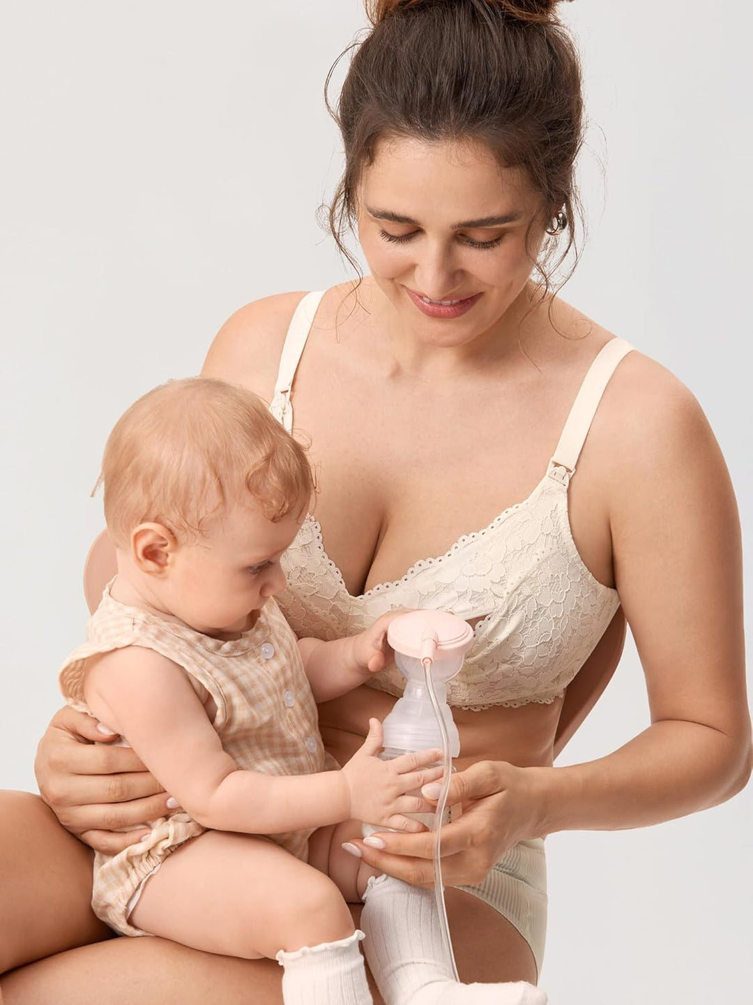 MOMANDA Damen Pump Still BH ohne Bügel Spitzen Schwangerschafts Stillen BHS Mutterschaft Soft Bequem