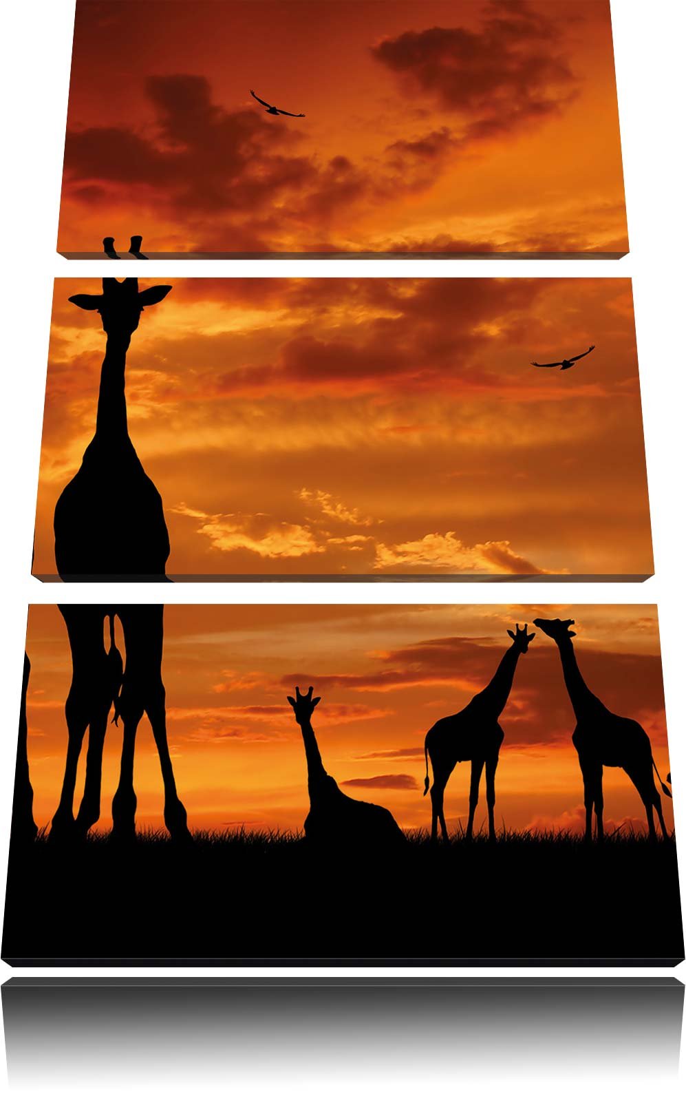 Pixxprint Afrika Giraffen im Sonnenuntergang 3-Teiler Leinwandbild 120x80 Bild auf Leinwand