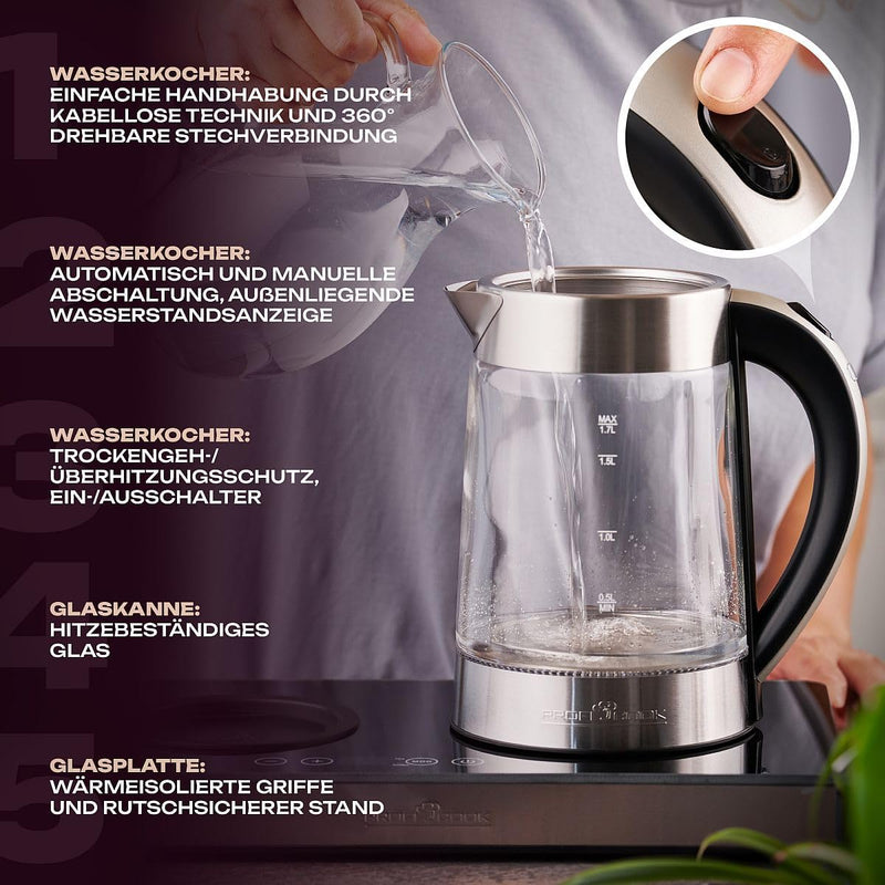 ProfiCook® Tee und Kaffeestation in Einem | 1,7 Liter hitzebeständiger Wasserkocher | Teekanne aus G