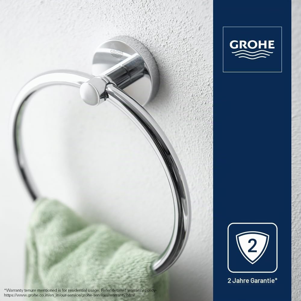 GROHE Essentials - Handtuchring (Material: Metall, verdeckte Befestigung, zum bohren oder kleben), c