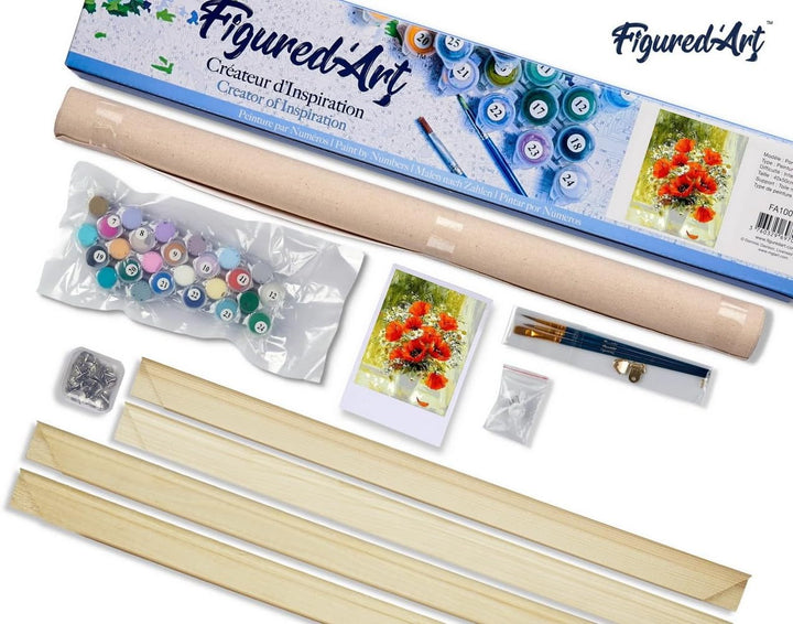 Figured'Art Malen Nach Zahlen Erwachsene Mit Rahmen Rote Blumen und Gänseblümchen - Paint by Numbers