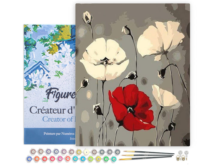 Figured'Art Malen Nach Zahlen Erwachsene Mit Rahmen Rote und weisse Blumen - Paint by Numbers Bastel