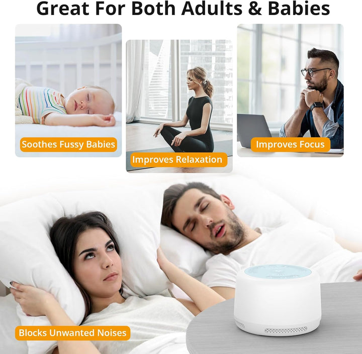 White Noise Machine Baby Einschlafhilfe und Spieluhr mit 20 Klängen, drahtlose Verbindung, Weisses R