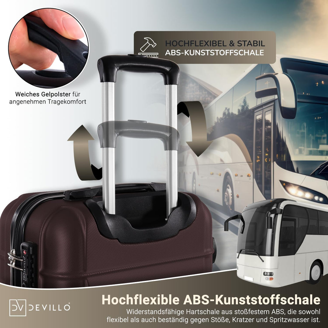 Devillo® Hartschalenkofferset Kofferset 4tlg. S-M-L-XL, Braun - Hard Shell Trolley Koffer Reisekoffe
