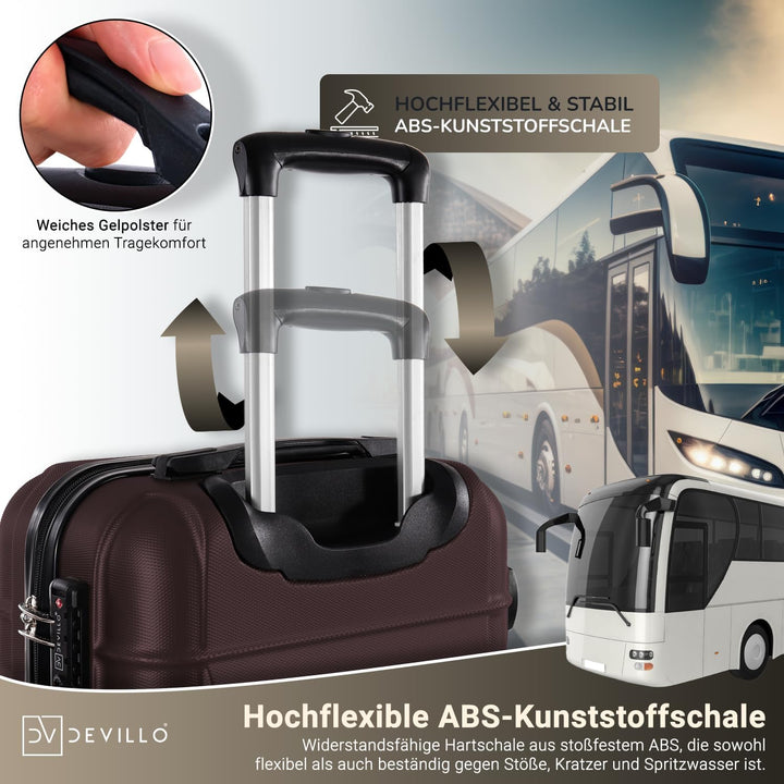 Devillo® Hartschalenkofferset Kofferset 4tlg. S-M-L-XL, Braun - Hard Shell Trolley Koffer Reisekoffe