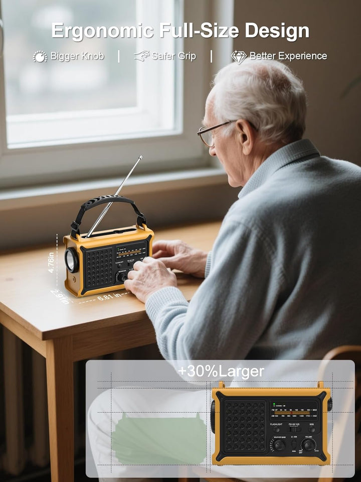ROCAM 12000mAh Kurbelradio, Notfallradio mit 8500mm² Solarpanel & 650mA Handkurbel, Tragbar Solar Dy