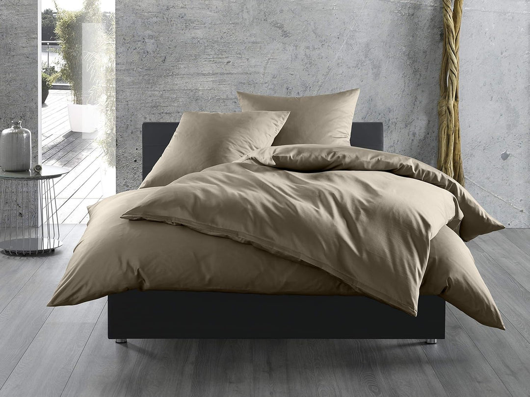 brauner Mako-Satin Baumwollsatin Bettbezug Uni einfarbig zum Kombinieren (200 cm x 220 cm, Braun) 20