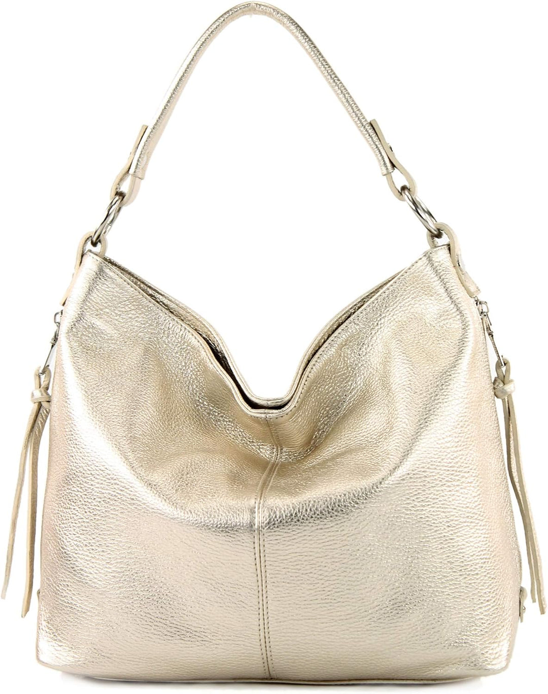 modamoda de T160 Damen Leder Schultertasche Gross, handmade in Italy Light Gold, Light Gold