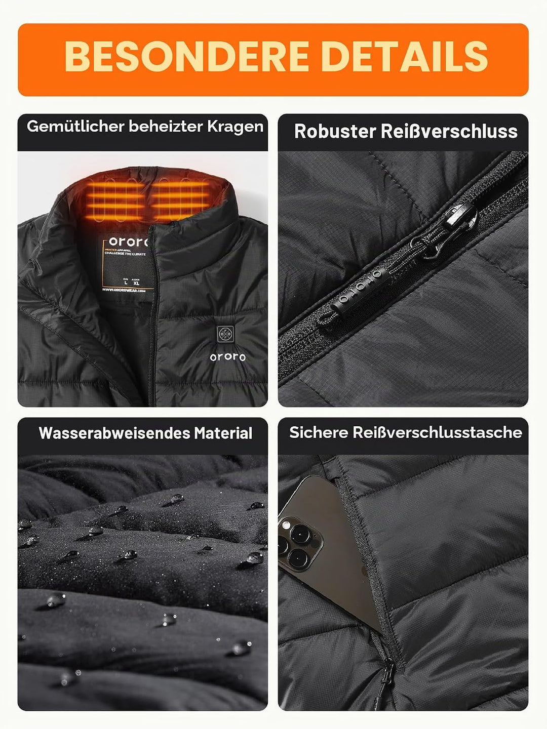 ORORO Beheizbare Weste Herren mit Akku Beheizte Weste Herren Heizweste XL Neutral Schwarz, XL Neutra