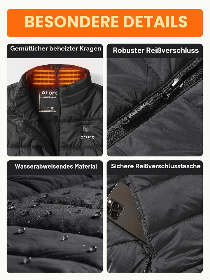 ORORO Beheizbare Weste Herren mit Akku Beheizte Weste Herren Heizweste XL Neutral Schwarz, XL Neutra