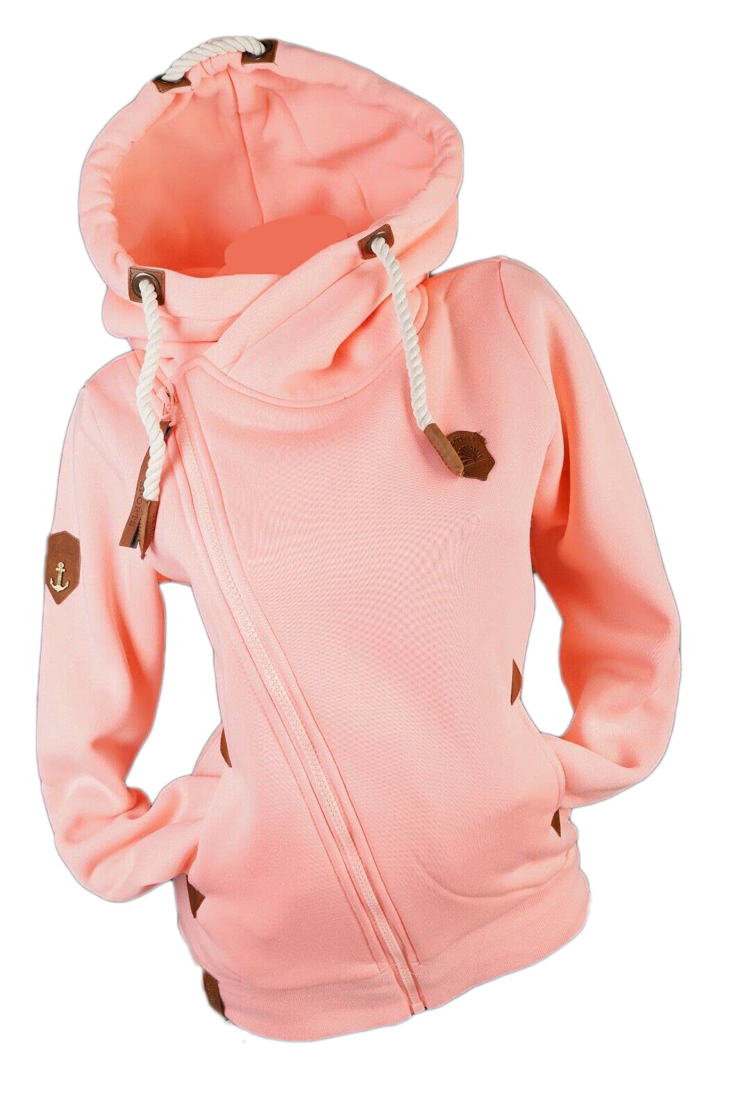VIN TE Damen Sweat Jacke XXL Kapuze Hoodie Übergangsjacke Fleece gefüttert schräger Reissverschluss
