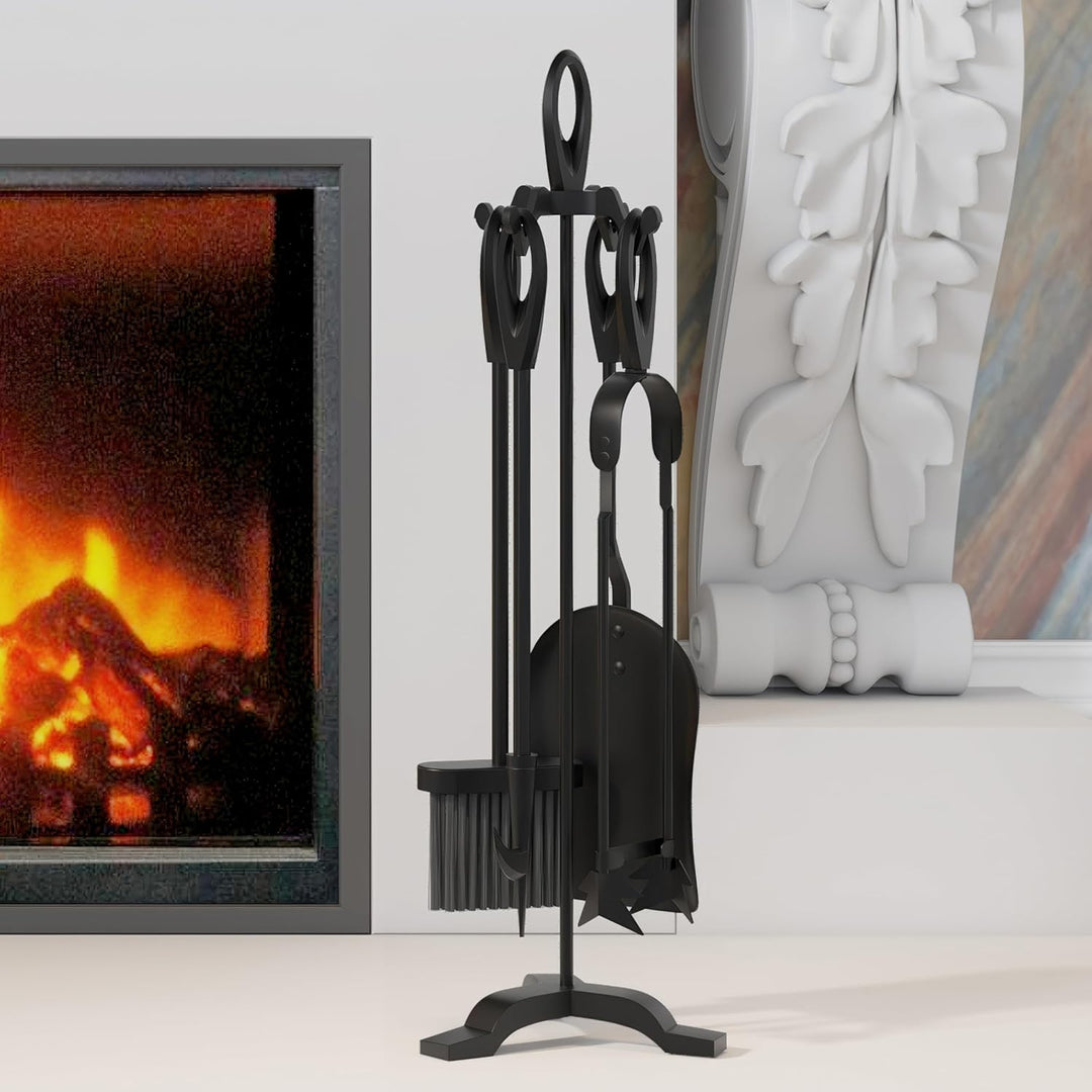 Kingson Kaminbesteck aus Gusseisen, 5-teilig, 19,5 x 17 x 61 cm, langlebiges Kaminwerkzeug-Set