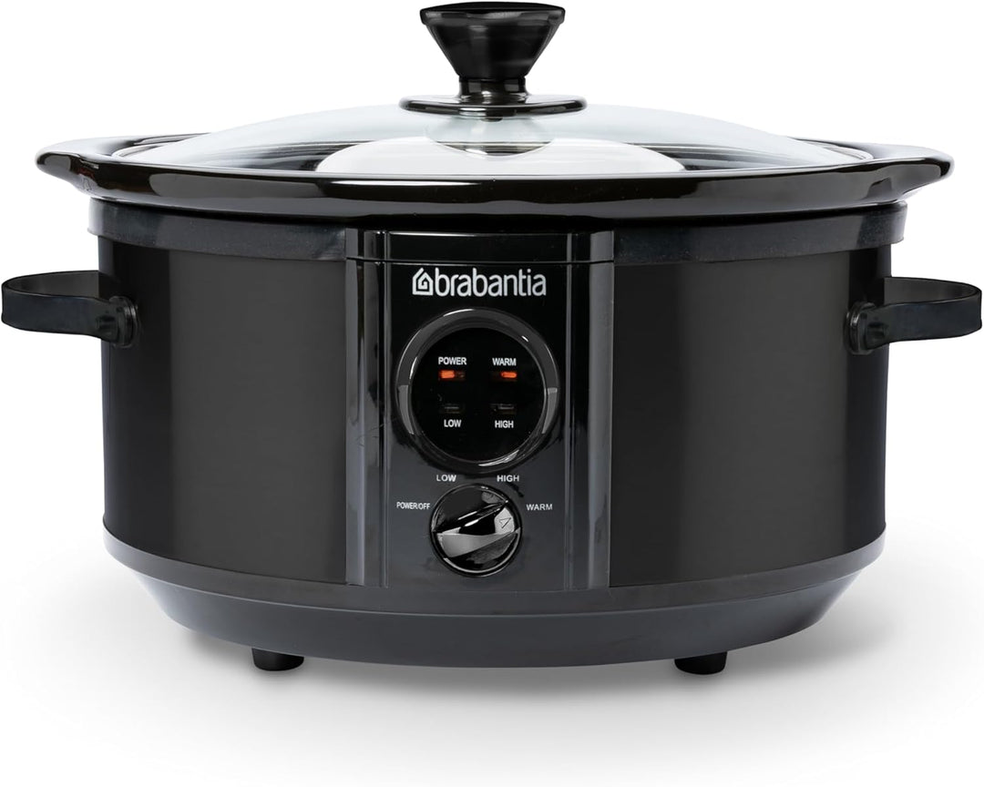 Brabantia Slow Cooker, 3,5 Liter (3-4 Personen), Entnehmbare Keramikschale & Glasdeckel, 3 Temperatu