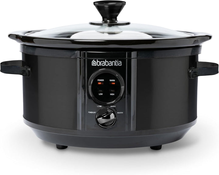 Brabantia Slow Cooker, 3,5 Liter (3-4 Personen), Entnehmbare Keramikschale & Glasdeckel, 3 Temperatu
