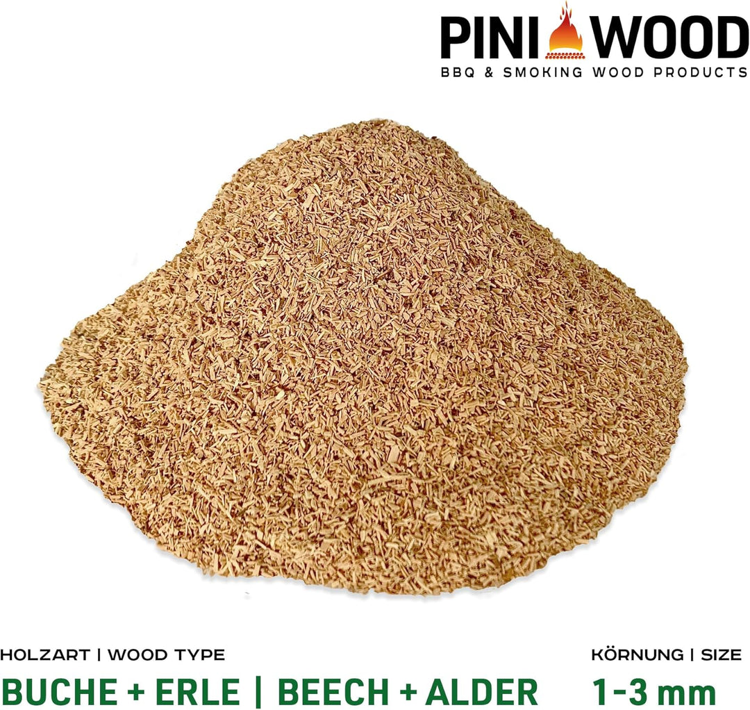 PINI 5 Kg Räucherchips Buche und Erle gemischt 1-3 mm Smoking Dust Räucherspäne 18 Liter