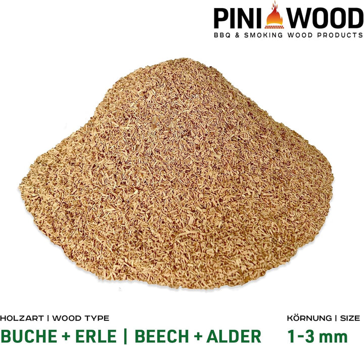 PINI 5 Kg Räucherchips Buche und Erle gemischt 1-3 mm Smoking Dust Räucherspäne 18 Liter
