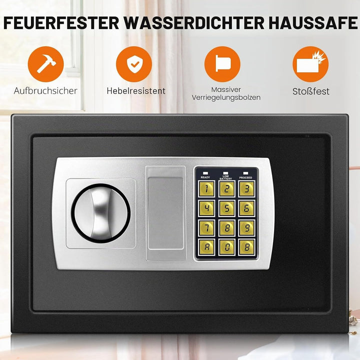 Tresor Feuerfest Wasserdicht Möbeltresor mit Zahlenschloss und 2 Schlüssel Eisenstahl Safe Wandtreso
