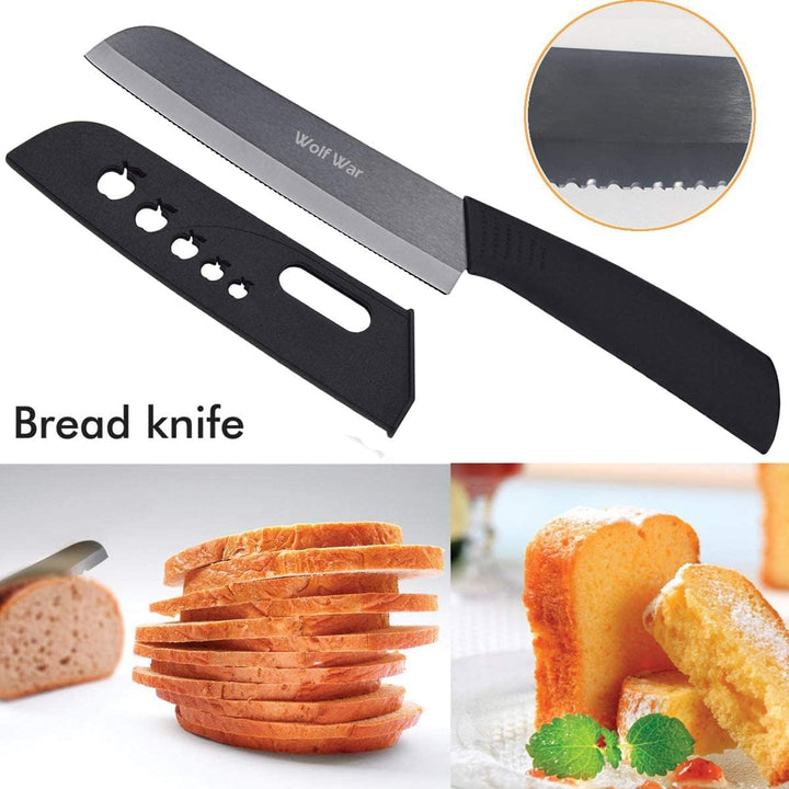 Wolf War Keramikmesser Set mit Schutzhülle, Küchenmesser Set mit 1 gezahnt Brot Knife, 1 Kochmesser