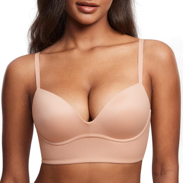 DOBREVA BH Damen ohne Bügel Push Up T Shirt BHS Gepolstert Bustier Soft Nahtloser 75AA Blush Beige,
