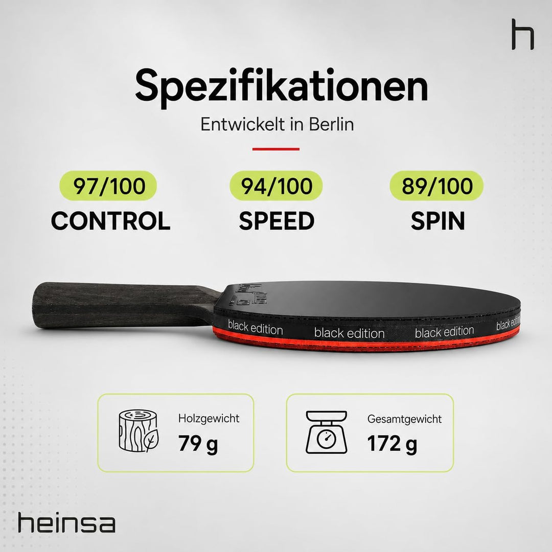 heinsa Carbon Profi Tischtennisschläger ITTF Wettkampf zugelassen Black Edition aus Lichtnussbaum mi
