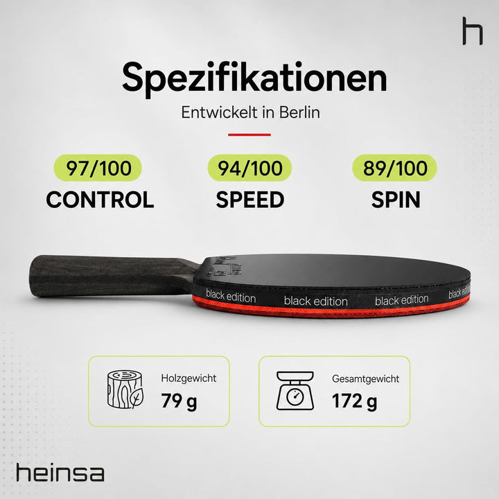 heinsa Carbon Profi Tischtennisschläger ITTF Wettkampf zugelassen Black Edition aus Lichtnussbaum mi