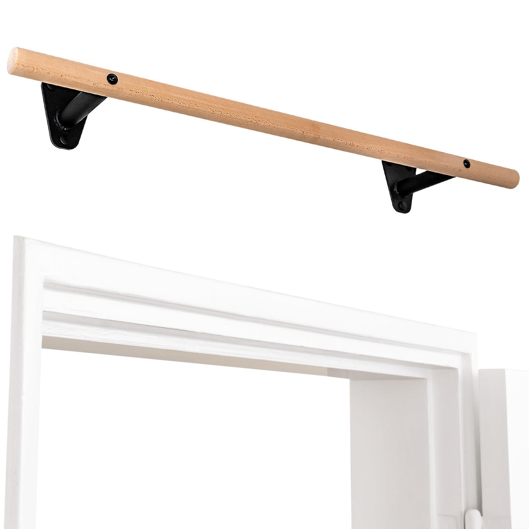 PULLUP & DIP Klimmzugstange Holz – Buchenholz Pull Up Bar zur Wandmontage über dem Türrahmen – 40 mm