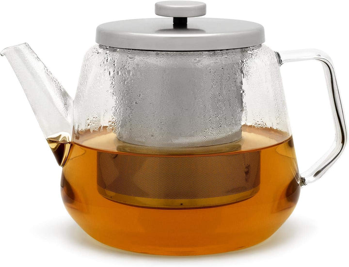 Bredemeijer grosse gläserne einwandige Teekanne 1.5 Liter Set mit Edelstahl Teewärmer - zur Aufberei