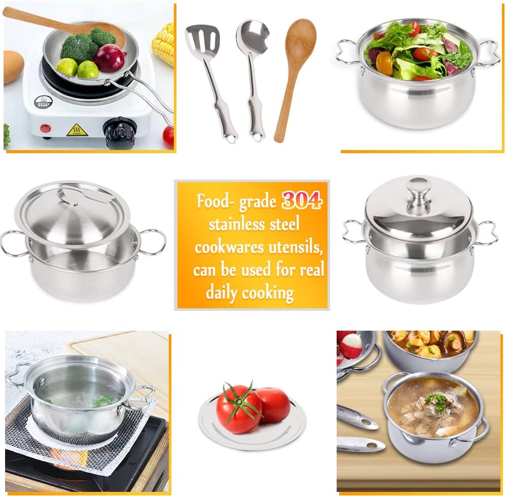 Edelstahl Pretending Cooking Utensils Kochgeschirr Set, Mini Play Kitchen Zubehör, Spielen Töpfe und
