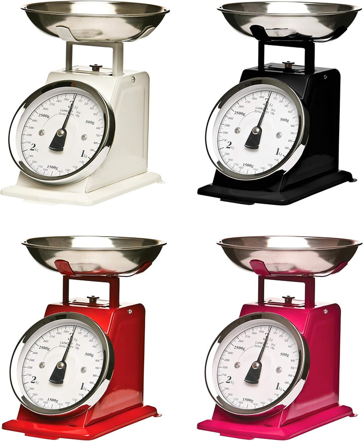 Premier Housewares Küchenwaage im Retrolook mit Edelstahlschale, rot, Rot