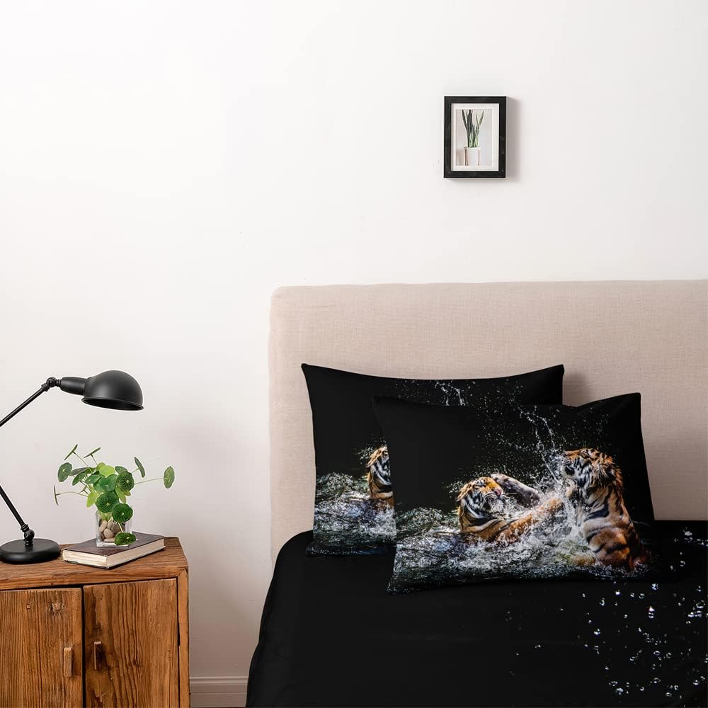 DXHOME Bettwäsche 155x220 Tiermotiv Tiger 3D Effekt Bettzeug Weich Hochwertig Schwarz Gelb Mikrofase