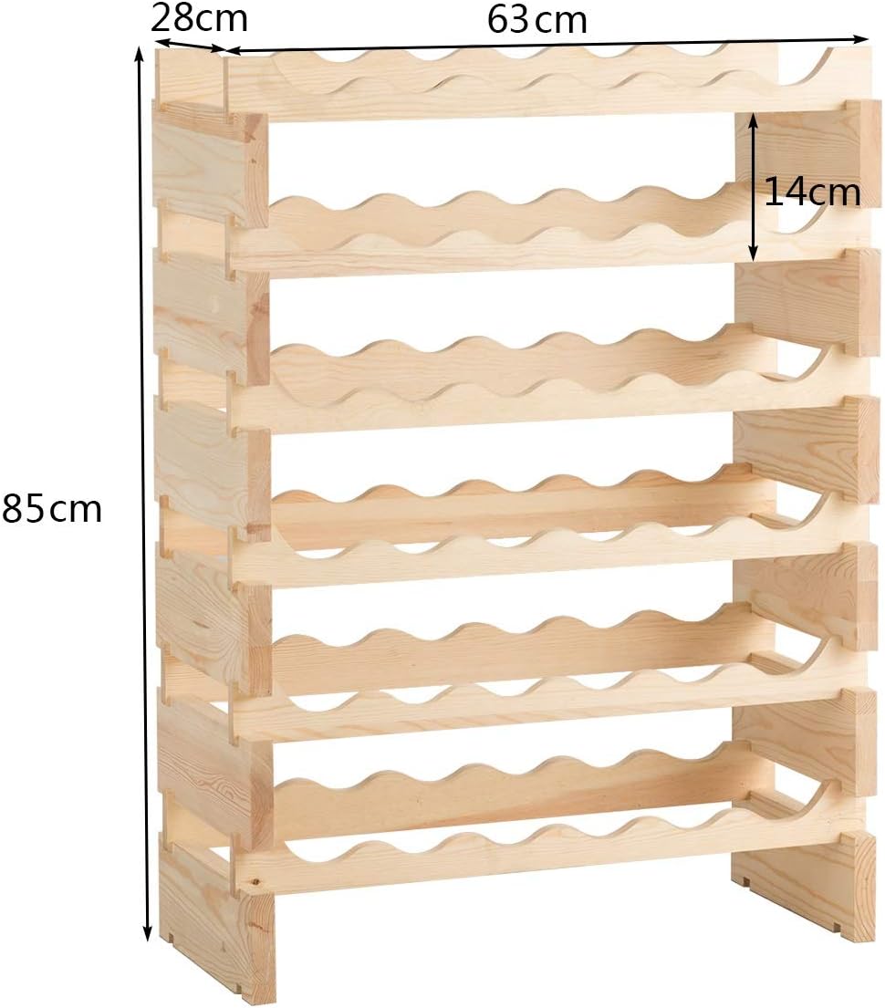 COSTWAY Weinregal Holz, Stapelbares Weinständer Flaschenregal 6 Höhe zur Auswahl, Holzregal stabil,